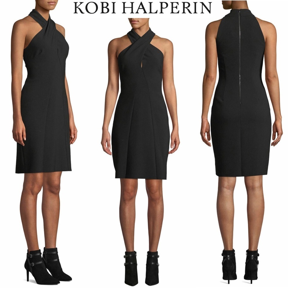 $548kobi Halperin Black Prima Halter Bodycon Sheath Dress Lbd Modern Designer